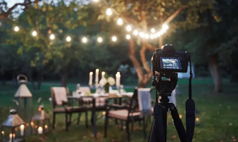 Professional event videography Dubai setup with camera filming an outdoor event