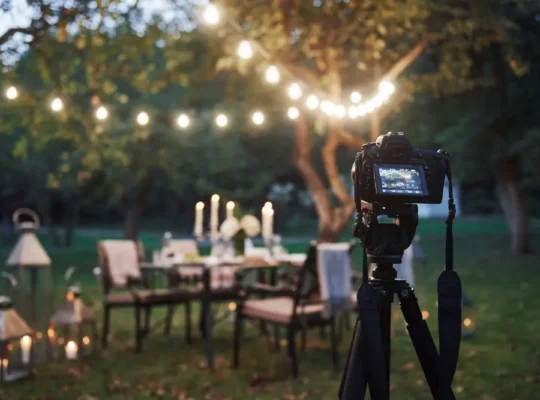 Professional event videography Dubai setup with camera filming an outdoor event