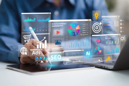AI Search SEO performance dashboard showing analytics and website optimization metrics