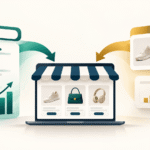 Ecommerce SEO vs PPC illustration showing organic search and paid advertising driving traffic to an online store.