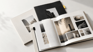 Three creative agency proposals arranged for comparison, with one marked by a yellow selection tab.
