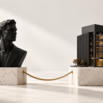 Personal branding vs corporate branding represented by an individual and a company building connected together.